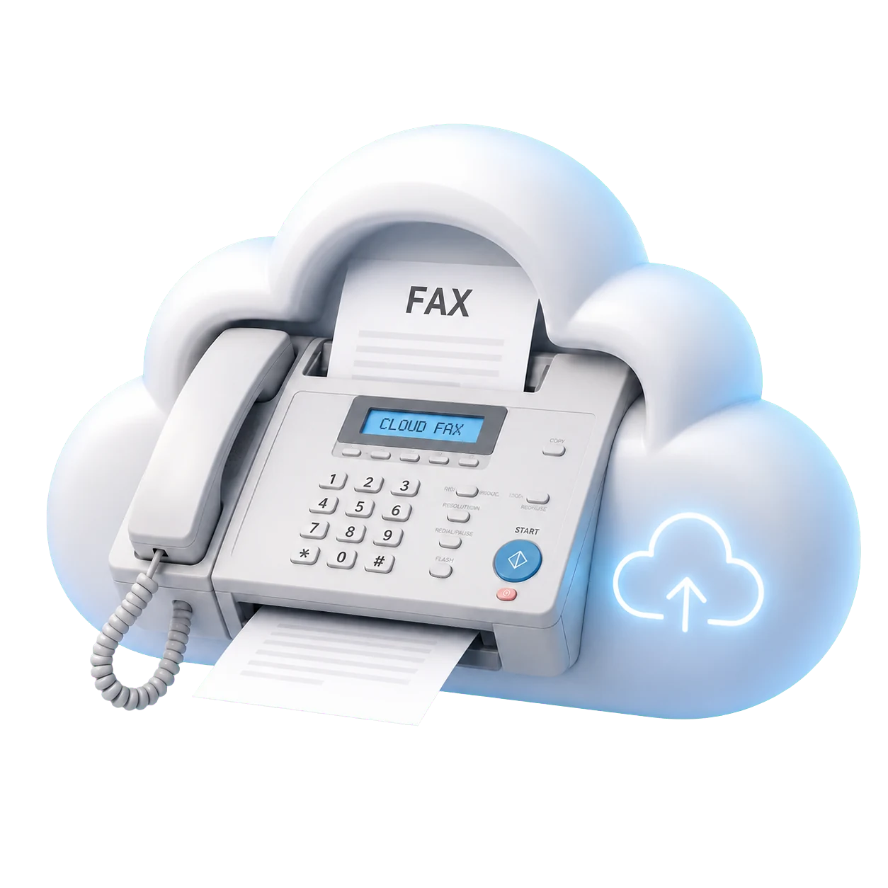 Classic fax machine integrated into a cloud.